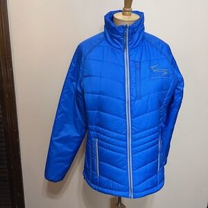 Cutter & Buck Blue Women's Puffer Jacket Large Packable Pockets CB Weathertec